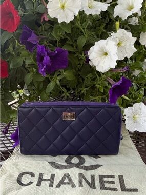 CHANEL PURPLE/PLUM QUILTED WALLET WITH COA